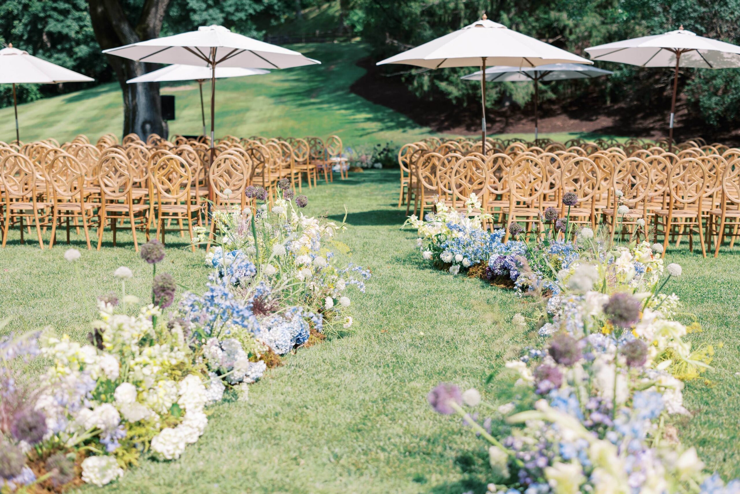 Outdoor Wedding Ceremony with umbrellas